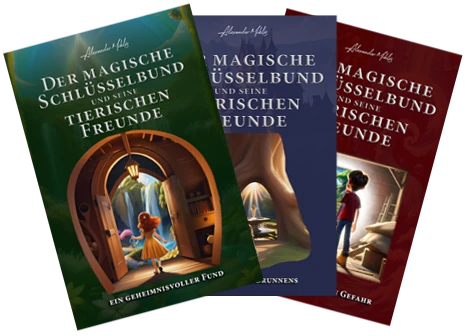 Die drei Bände der Kinderbuchreihe Der magische Schlüsselbund und seine tierischen Freunde